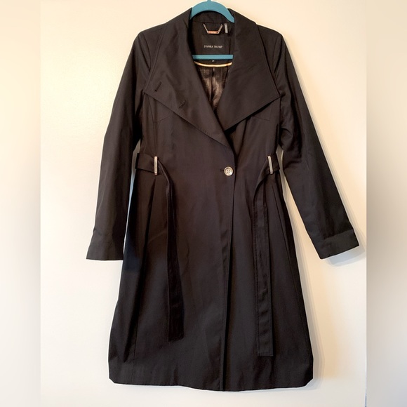Black Trench Coat with Funnel Neck Detail - Picture 3 of 4